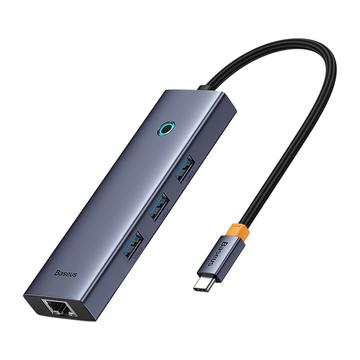 Baseus Flite BS-OH109 4-in-1 USB-C Hub - 3xUSB 3.0, RJ45 Ethernetpoort - Ruimte Grijs