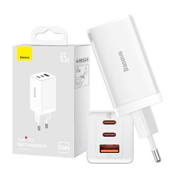 Baseus GaN5 Pro 65W Wandoplader - 2xUSB-C, USB-A - Wit