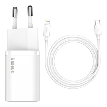 Baseus Super Si Snelle Oplader met USB-C / Lightning Kabel - 20W - Wit