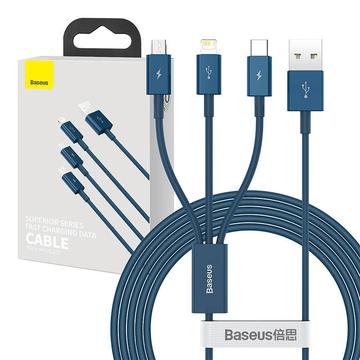 Baseus Superior Series 3-in-1 Snellaadkabel - 1m, 3.5A - Blauw