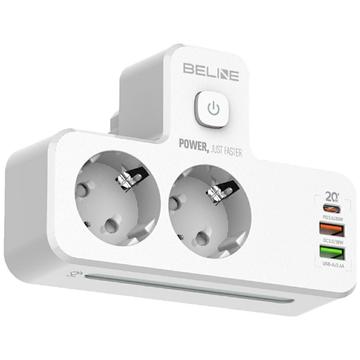 Beline Power Strip met LED-achtergrondverlichting - 2x USB-A, USB-C, 2x AC - Wit