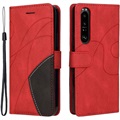 Tweekleurige Serie Sony Xperia 1 III Portemonnee Hoesje - Rood