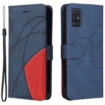 Bi-Color Series Samsung Galaxy A51 Wallet Case - Blauw