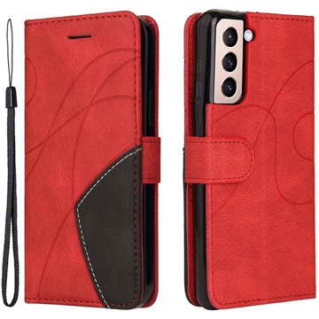 Bi-Color Series Samsung Galaxy S21 5G Portemonnee Hoesje - Rood