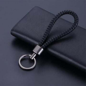 Gevlochten PU Leren Sleutelhanger - Zwart