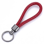 Gevlochten PU Leren Sleutelhanger - Rood