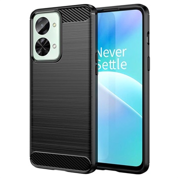 OnePlus Nord 2T Geborsteld TPU Hoesje - Koolstofvezel - Zwart