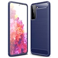 Samsung Galaxy S21 5G Geborsteld TPU Case - Koolstofvezel - Blauw