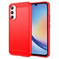 Samsung Galaxy A34 5G Geborsteld TPU Hoesje - Koolstofvezel - Rood