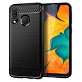 Samsung Galaxy A40 Geborsteld TPU Hoesje - Koolstofvezel - Zwart