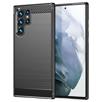 Samsung Galaxy S22 Ultra 5G Geborsteld TPU Case - Koolstofvezel - Zwart