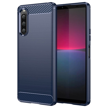 Sony Xperia 10 V Geborsteld TPU Hoesje - Koolstofvezel - Blauw