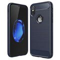 iPhone X / iPhone XS Brushed TPU Case - Carbon Fiber - Donkerblauw