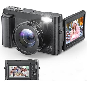 CD01 4K digitale camera met 3" Flip-scherm, 64GB geheugenkaart - Zwart