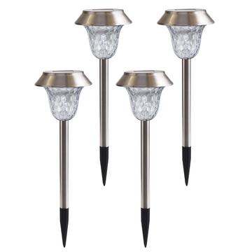 CIS-57453A 4-Pack Roestvrijstalen Solar Tuinpadlampen - IP65 - Warm Wit en RGB