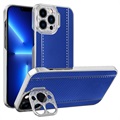 CamStand iPhone 13 Pro Hybrid Hoesje - Koolstofvezel - Blauw