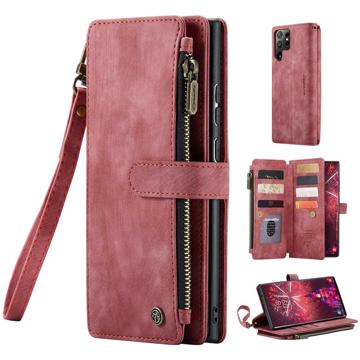 Caseme C30 Multifunctionele Samsung Galaxy S22 Ultra 5G Portemonnee Hoesje - Rood