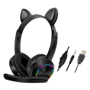 Cat Ears AKZ-020 Bedrade Over-Ear koptelefoon voor kinderen / Gaming-koptelefoon met microfoon - Zwart