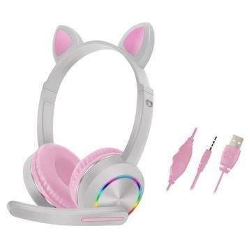 Cat Ears AKZ-020 Bedrade Over-Ear koptelefoon voor kinderen / Gaming-koptelefoon met microfoon - Grijs