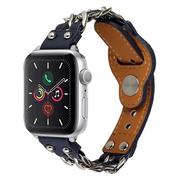 Apple Watch Series 9/8/SE (2022)/7/SE/6/5/4/3/2/1 Leren Band met Ketting - 49mm/45mm/44mm/42mm