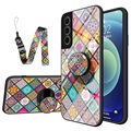 Checkered Pattern Samsung Galaxy S21 FE 5G Hybride Hoesje - Kleurrijke Mandala