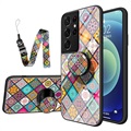 Checkered Pattern Samsung Galaxy S21 Ultra 5G Hybride Hoesje - Kleurrijke Mandala