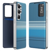 Samsung Galaxy S26 Ultra Smart View-fliphoes met ruitjespatroon en kaartsleuf - Blauw