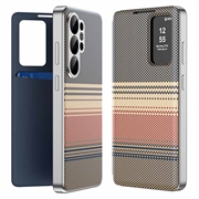 Samsung Galaxy S26 Ultra Smart View-flipcase met ruitjespatroon en kaartsleuf - bruin