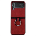 Samsung Galaxy Z Flip4 Gecoat Hoesje met Metalen Ring - Rood