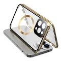 Compatibel met MagSafe Case voor iPhone 15 Pro Magnetisch metalen frame + dubbelzijdige telefoonhoes van gehard glas met gespsluiting - Goud