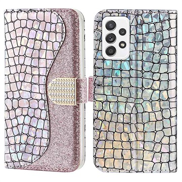 Croco Bling Serie Samsung Galaxy A53 5G Portemonnee Hoesje - Rose Gold