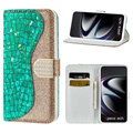 Croco Bling Serie Samsung Galaxy S21 Ultra 5G Wallet Case - Groen