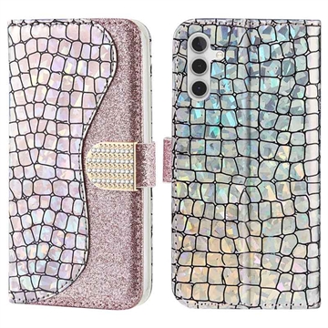 Croco Bling Serie Samsung Galaxy A34 5G Portemonnee Hoesje - Rose Gold