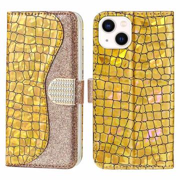 Croco Bling Serie iPhone 14 Plus Portemonnee Hoesje - Goud