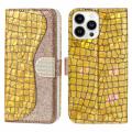 Croco Bling Serie iPhone 14 Pro Portemonnee Hoesje - Goud