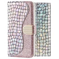 Croco Bling iPhone X / iPhone XS Wallet Case - Zilver