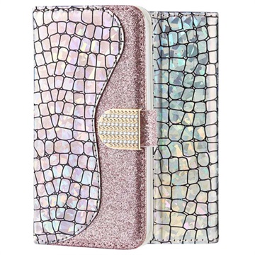 Croco Bling iPhone X / iPhone XS Wallet Case - Zilver