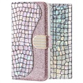 Croco Bling iPhone XR Wallet Case - Zilver