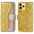 Croco Bling Series iPhone 13 Pro Wallet Case - Goud