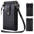 Crocodile Pattern Crossbody Telefoontas met Make-upspiegel - Zwart