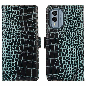 Crocodile Nokia X30 Wallet Leren Hoesje met RFID - Grün