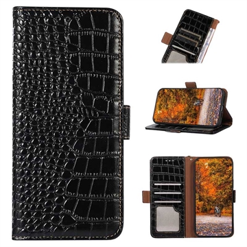 Crocodile Series Motorola Moto G53 Wallet Leren Hoesje met RFID - Zwart