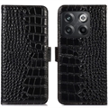 Crocodile Series OnePlus 10T/Ace Pro Wallet Leren Hoesje met RFID - Zwart