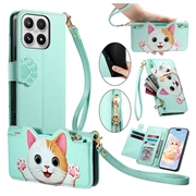 Xiaomi 17 schattige kattenportemonneehoes met kaarthouder, vak met ritssluiting en polsbandje - Groen