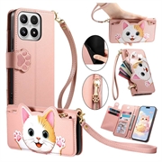 Xiaomi 17 schattige kattenportemonneehoes met kaarthouder, vak met ritssluiting en polsbandje - roze