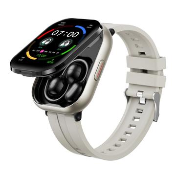 D12 2-in-1 Smartwatch met Clip-On draadloze koptelefoon - Siliconen band - Zilver
