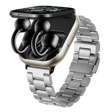 D12 2-in-1 Smartwatch met Clip-On draadloze koptelefoon - Roestvrij stalen band - Zilver