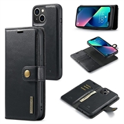 iPhone 15 DG.Ming Afneembare Leren Portemonnee Hoesje - Zwart