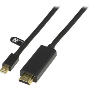 Deltaco Mini DisplayPort / Hdmi monitorkabel met audio - 3m - Zwart