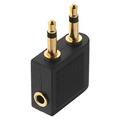 Dubbele 3.5mm hoofdtelefoonadapter voor vliegtuigen met vergulde connectoren